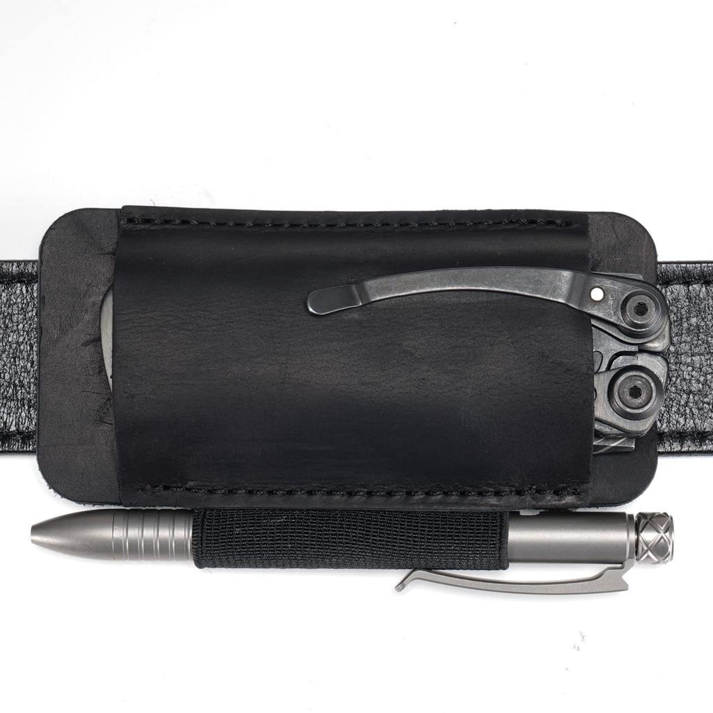 VIPERAED PJ33 Belt Leather Knife Pocket Knife Horizontal Leather Knife Belt Holder Sheath, Holster, (Black)