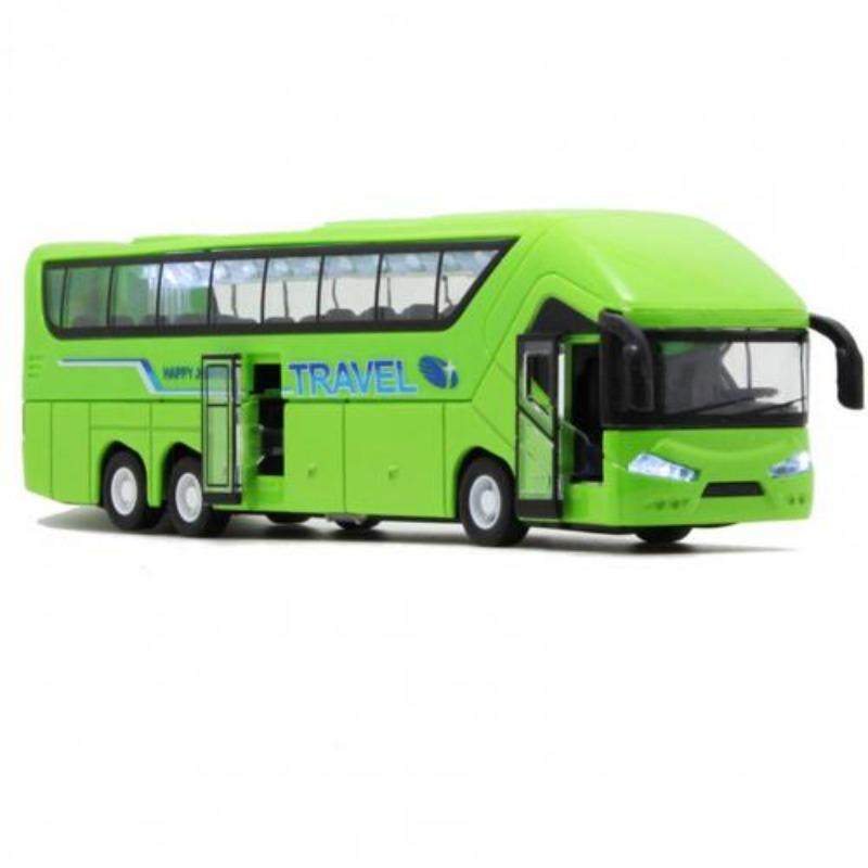 Autobus da viaggio urbano pressofuso in scala 1/50 di colore verde con luce sonora tirata indietro