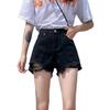 Classic and Minimalist Fashion Versatile Black Women's High-waisted Loose Summer Broken Holes Thin Burlap Wide-legged Son Denim Shorts Individuality