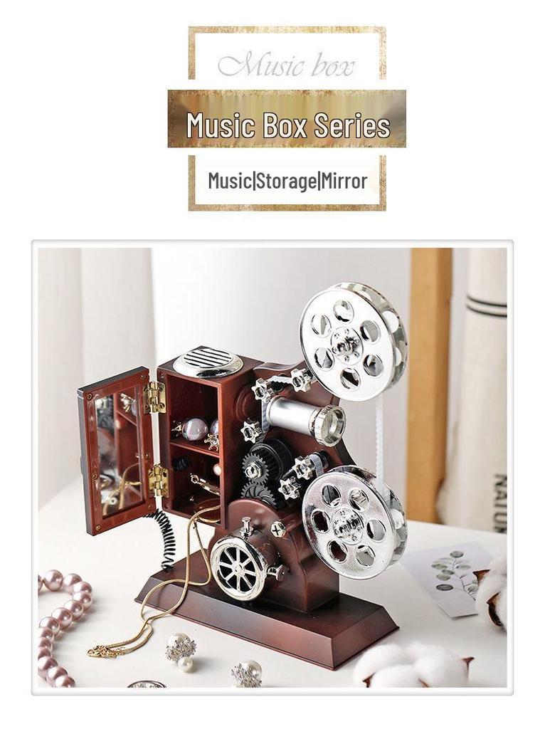 Nostalgic Retro Movie Projector Music Box - Creative Home Decor & Christmas Gift for Children