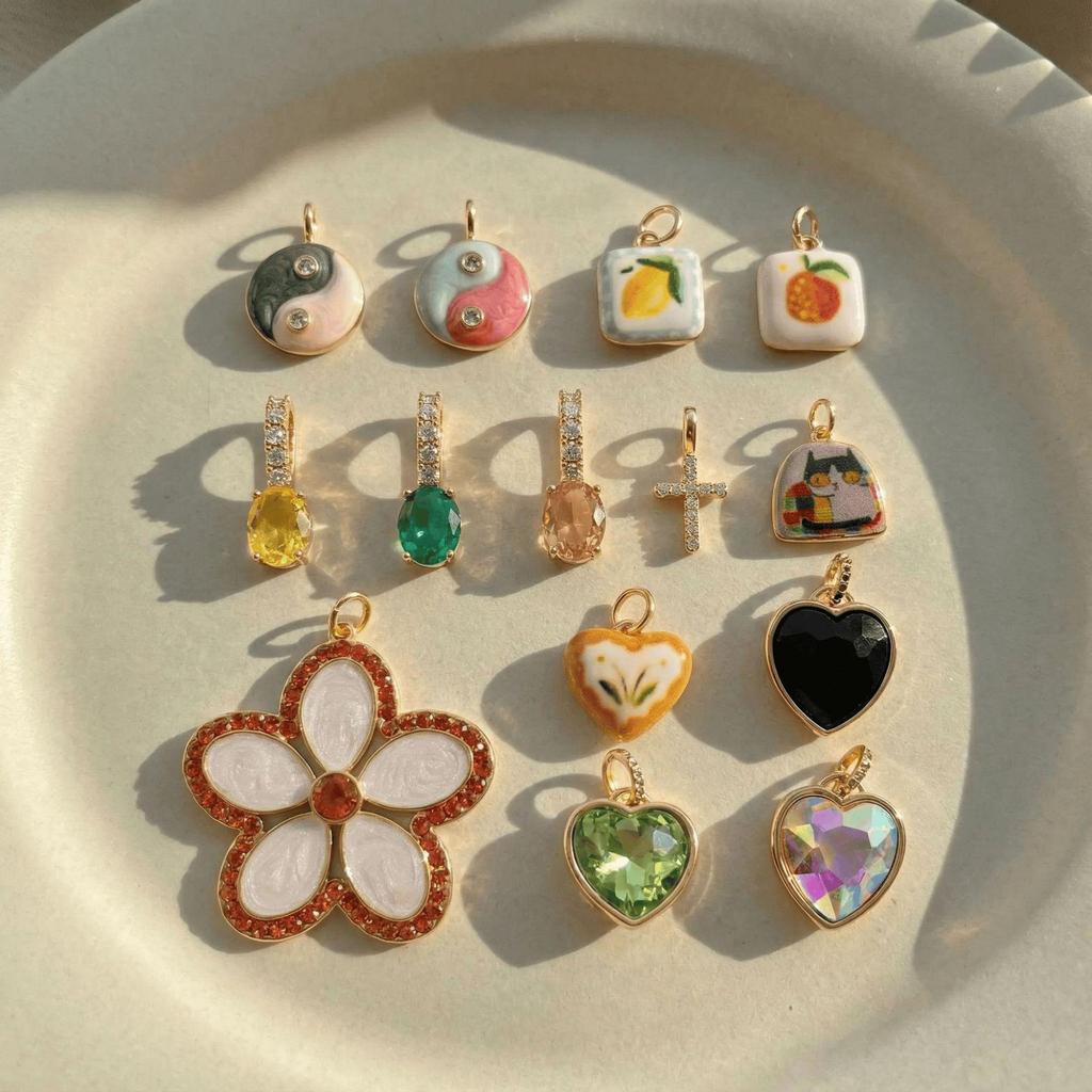 Colorful Heart Bagua Pendant: Fashionable European & American DIY Jewelry Accessory, Colorfast Copper-Plated