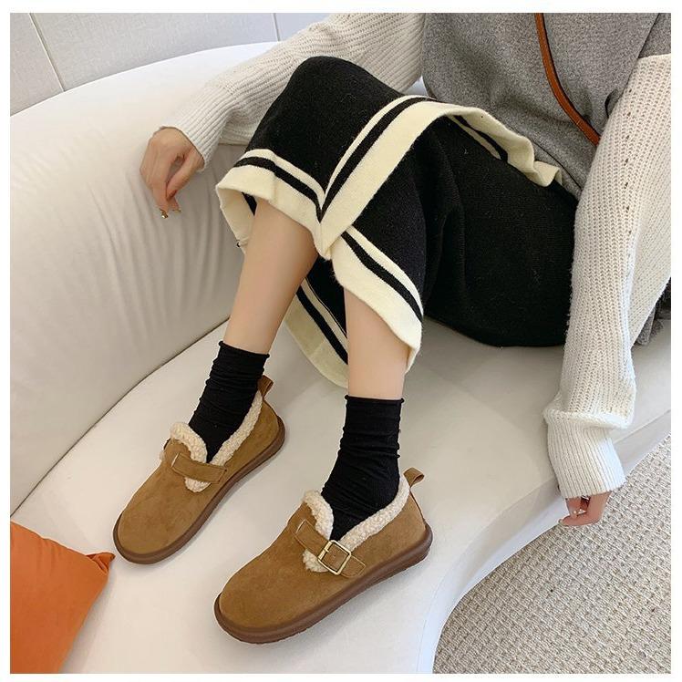 Plus Size Women's Fleece-Lined Snow Boots with Thick Soles and Flat Bottom Moccasins, Size 43
