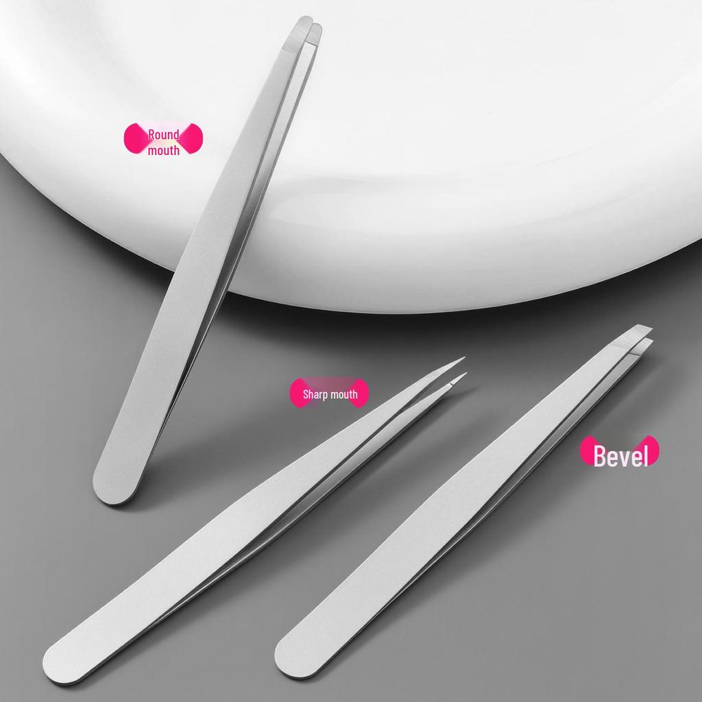 Frosted 96 Stainless Steel Eyebrow & Eyelash Tweezers for Shaping & Hair Removal - Slanted, Flat, and Pointed Tips