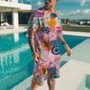Men's Hawaiian Full Print Suit Casual T-shirt Beach Pants Suit Daily Stylish Men Short-sleeve Top New Mens Tees Short