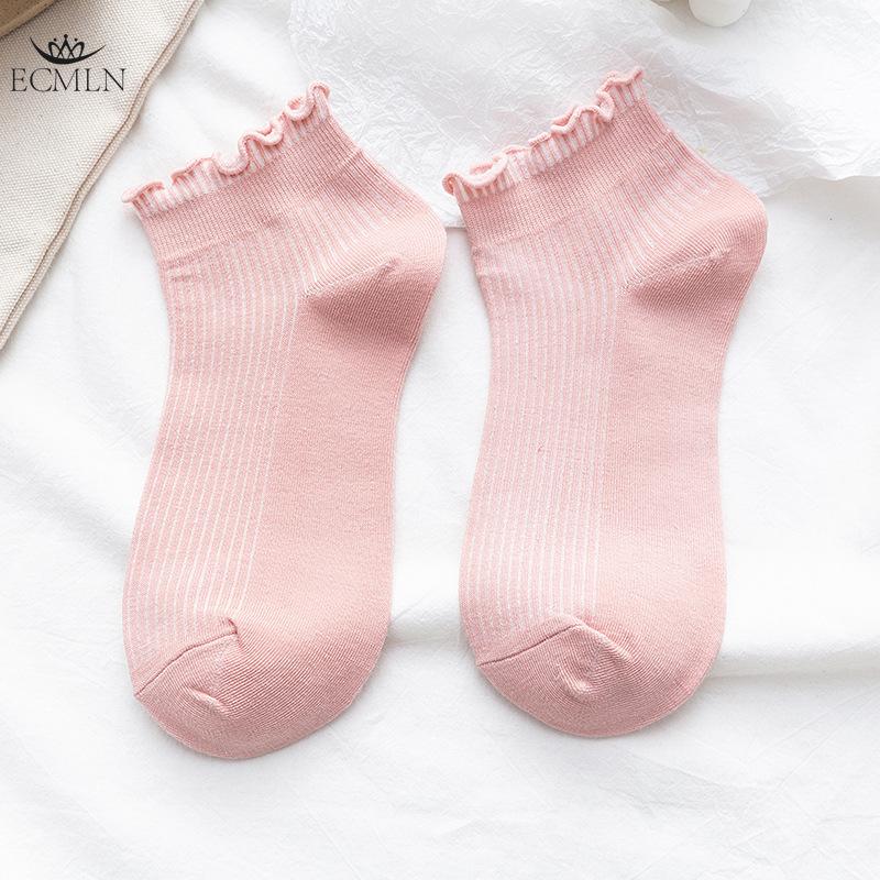 1/5pairs Cute Lettuce Curls Tube Socks In Solid Colors for Casual Wear