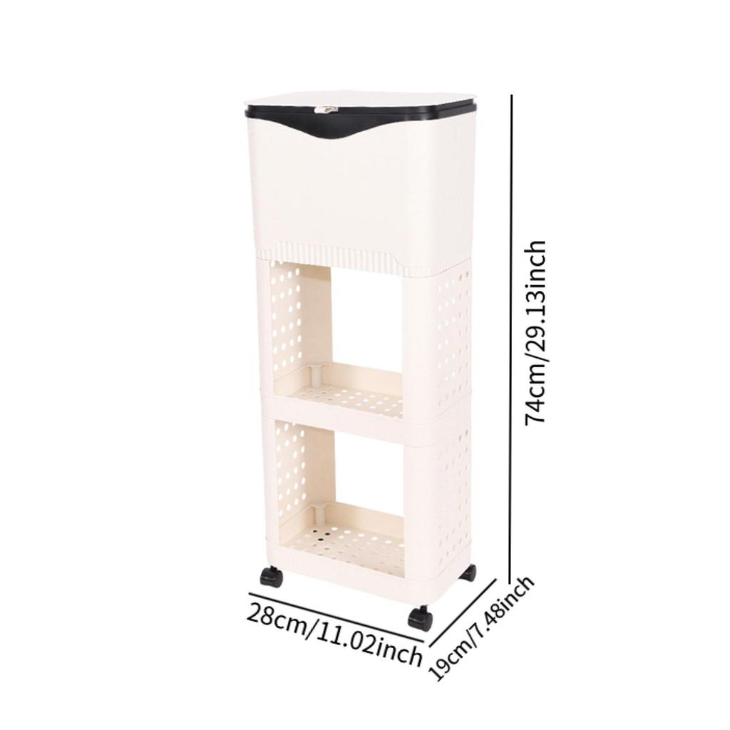 Kitchen Trash Can with Lid with Storage Rack Decorative Wheeled Garbage Bin for Laundry Room Dormitory Garden Garage Office