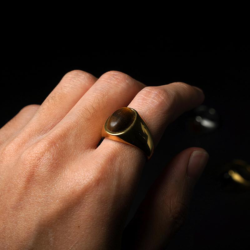 Men's Ring with Natural Tiger's Eye 316L Stainless Steel Male Female Ring