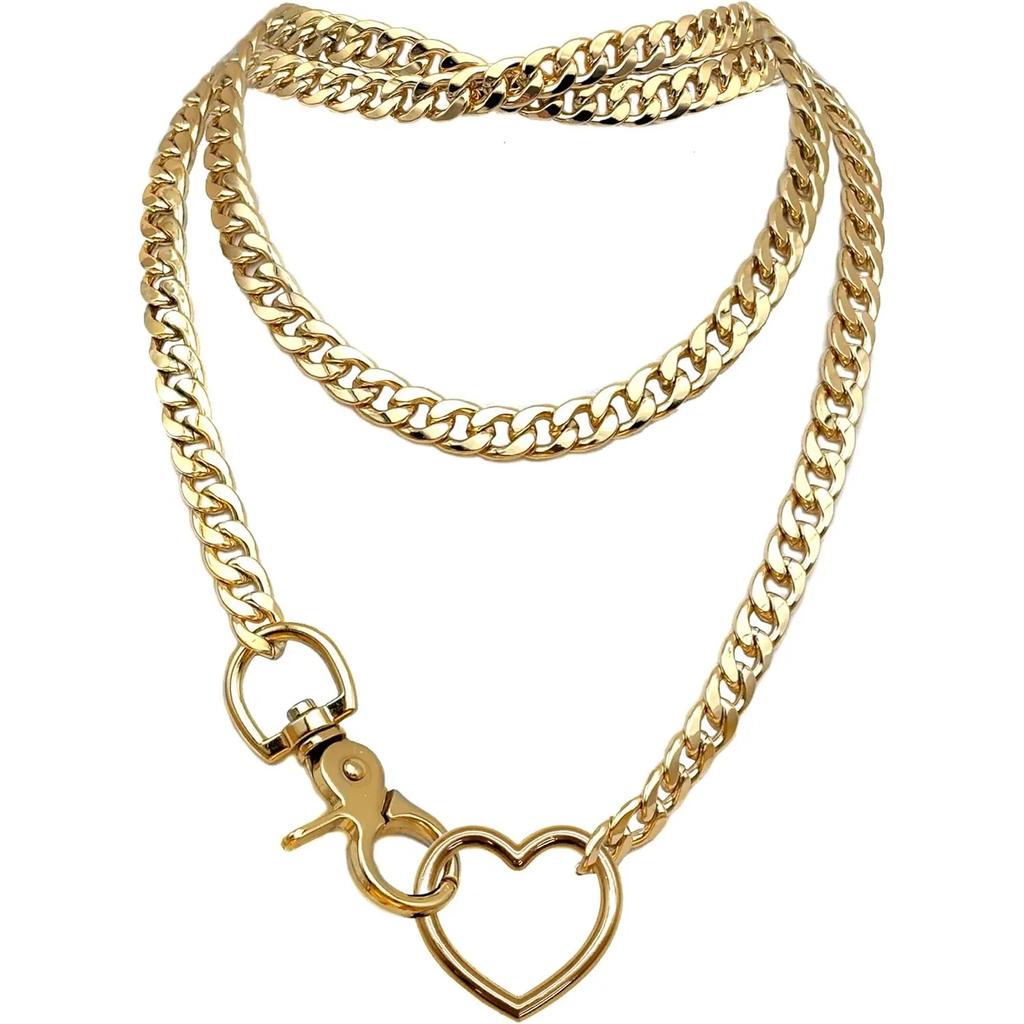 Women's Slip Chain Rainbow Heart O-Ring Chunky Chain Punk Necklace Cuban Jewelry Adjustable Lariat Y-Necklace Heart Loop Choker
