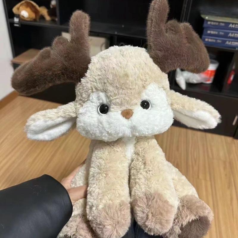 35/40CM Kawaii Cartoon Elk Plush Dolls Stuffed Soft Animal Toys Sika Deer Reindeer for Kids Family Xmas Decoration Gift