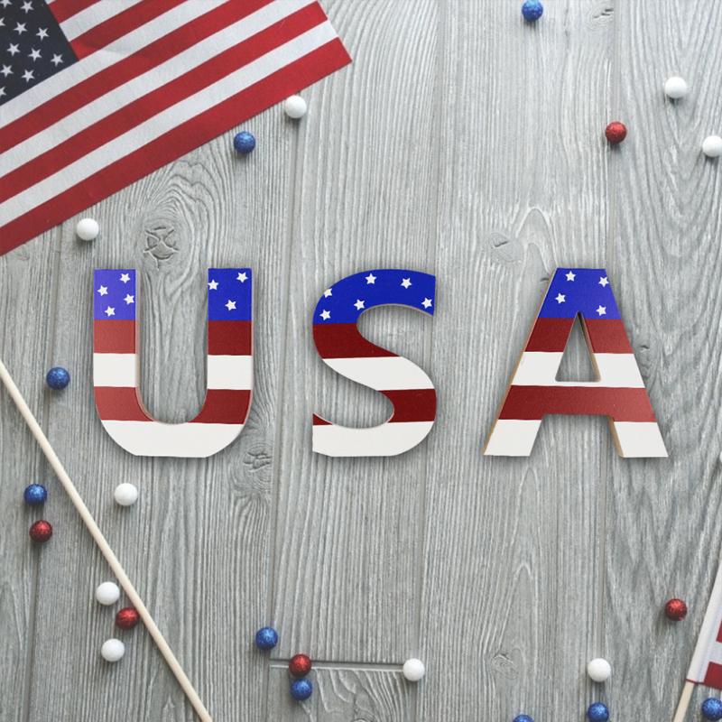Hot,Wooden Plaques Ornaments Usa Letters Independence Day Party Decorations Home Decoration