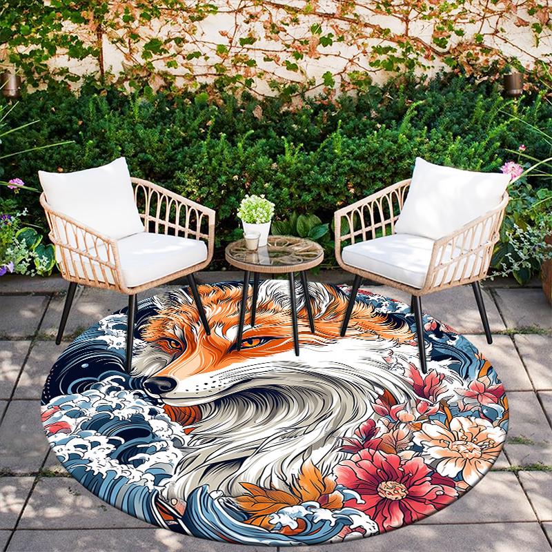 Fox pattern round rug,Carpet Rug for Living Room Bedroom Sofa Playroom Decor,Non-slip Floor Mat,Holiday Gifts and Birthday Gifts