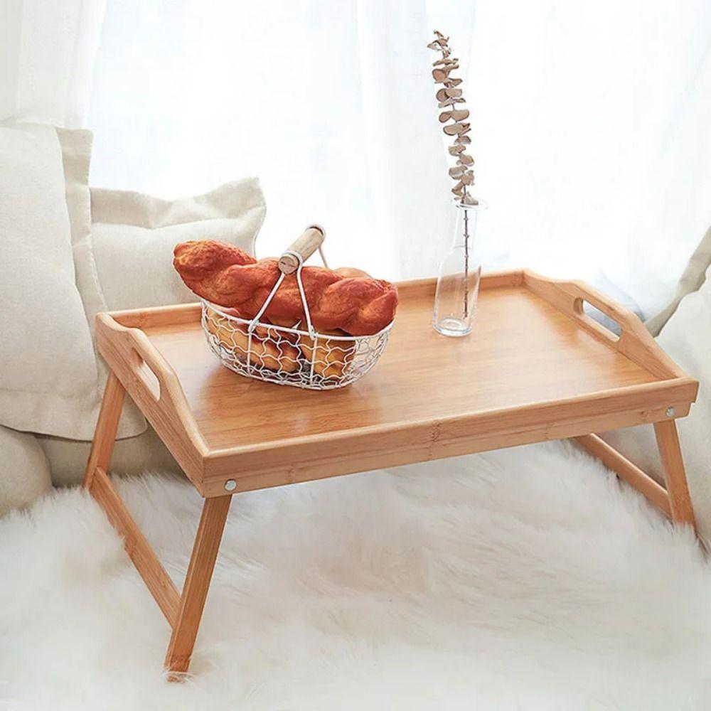 Bamboo Material Bed Tray Table Foldable Legs Computer Desk Breakfast Serving Tray  Bedside Table