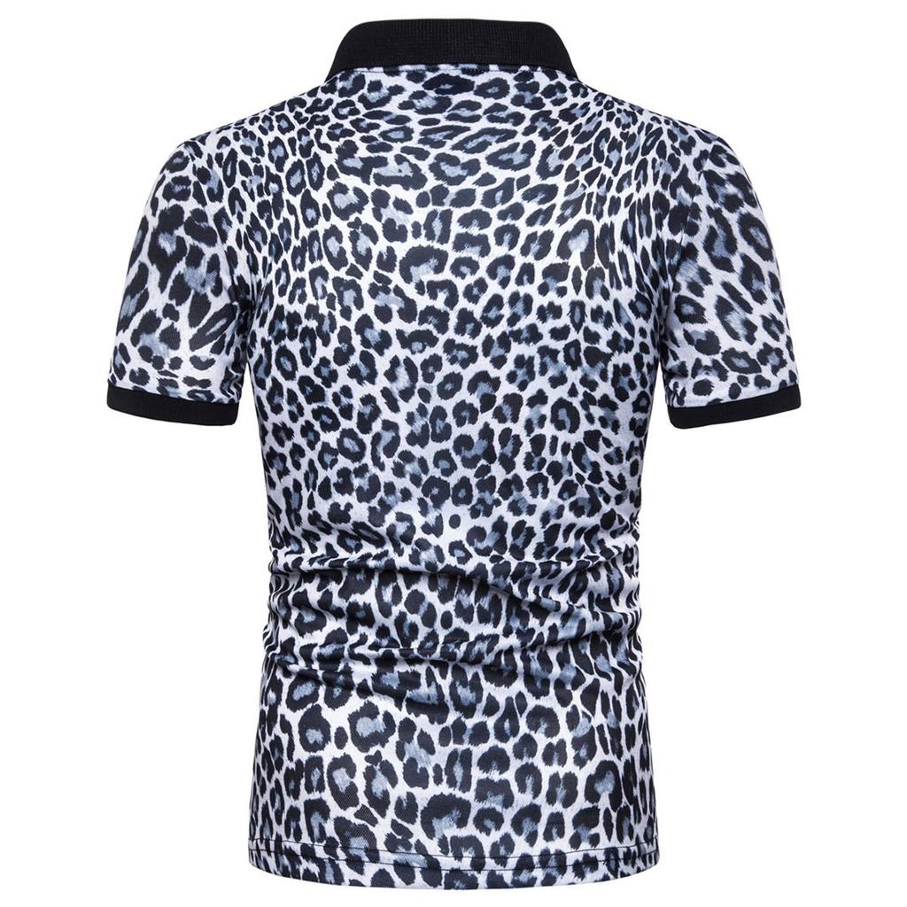 Herren Sommer Mode Leopardenmuster Lässiges Kurzarm T-Shirt Herren
