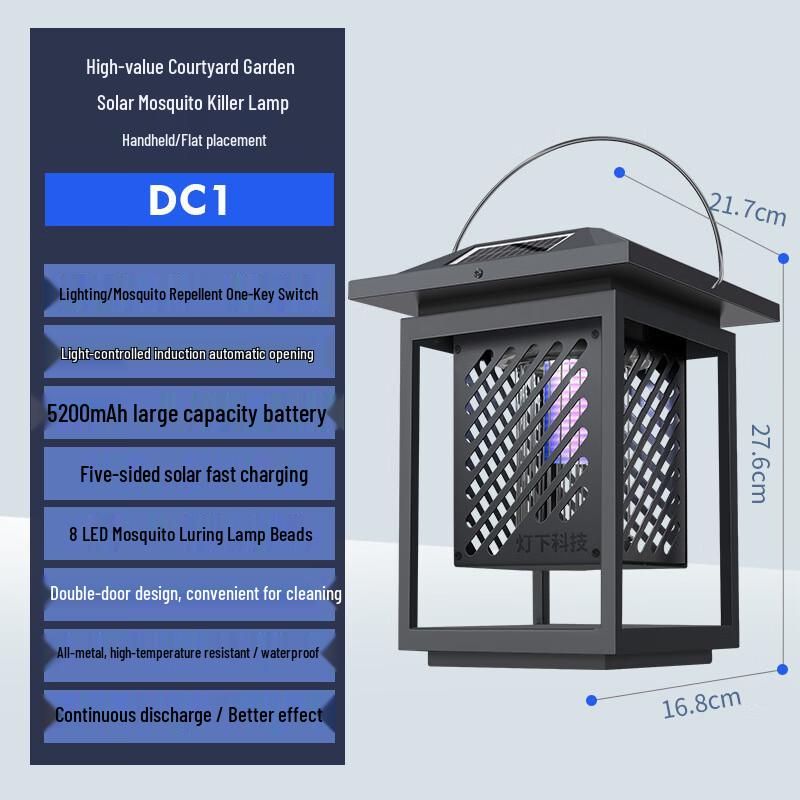 Solar Powered Outdoor Mosquito Killer Lamp Black