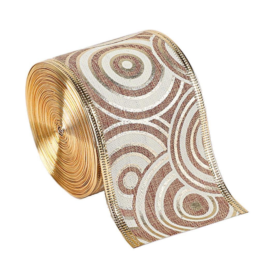 

Глиттерная проволочная лента, прозрачная лента из органзы с золотым глиттерным вихревым узором Ribbon printed round