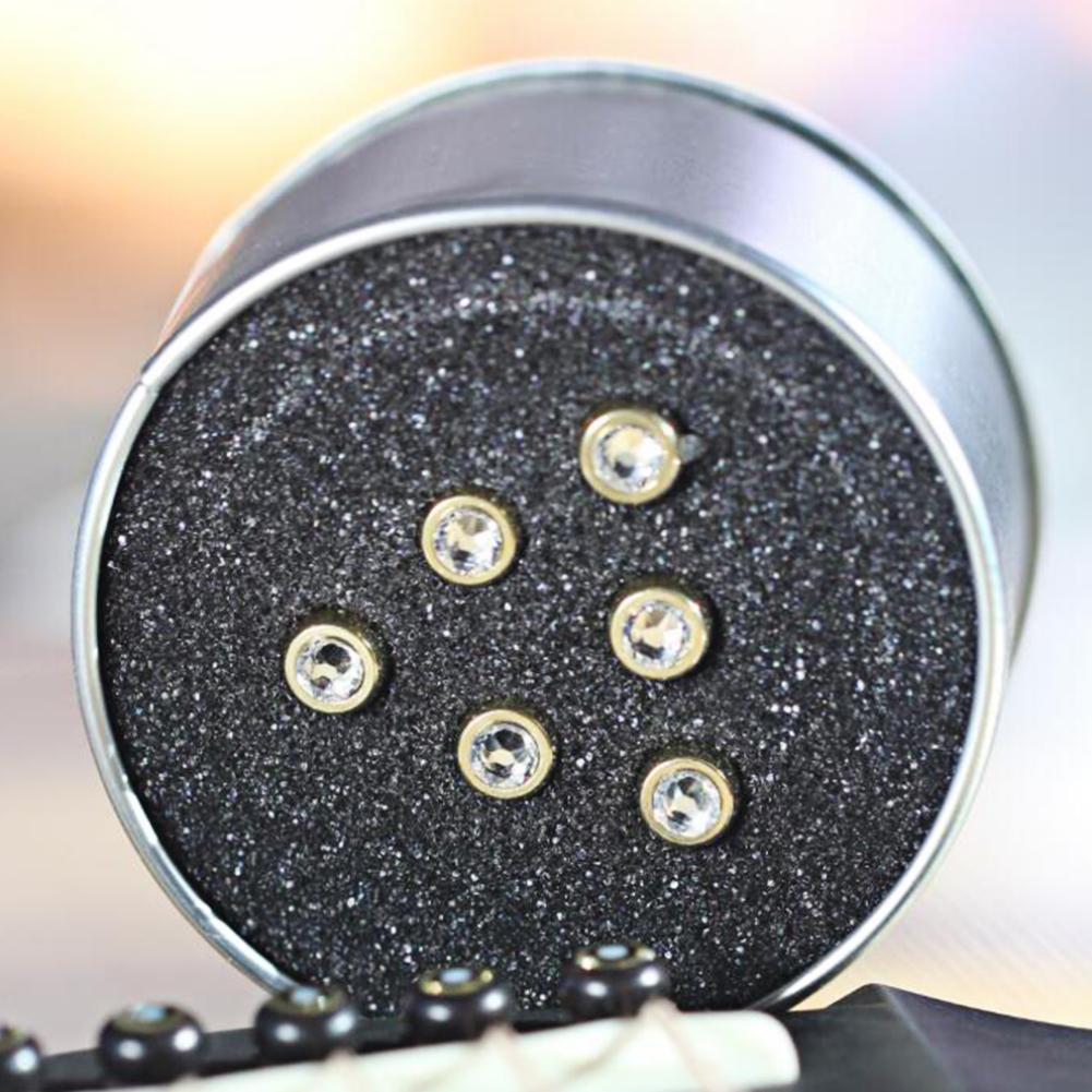 6Pcs Brass Made Guitar Bridge Pins with Crystal Glass Dot Decor Music Instrument Parts