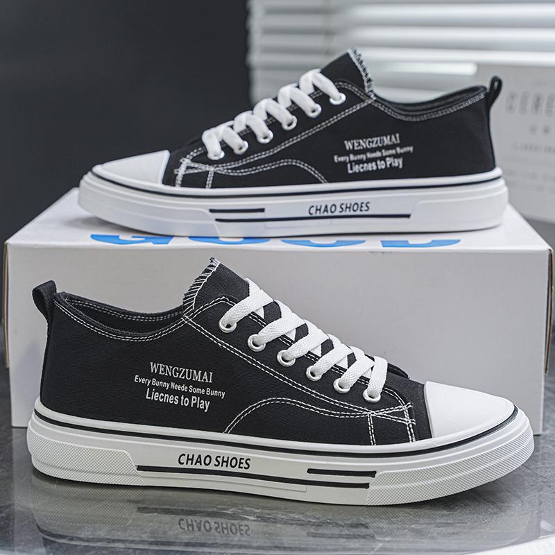 New Men's Fashion Low Top Skateboarding Canvas Breathable Shoes Students Boys Male Casual Comfortable Soft Sole Trending Sneakers