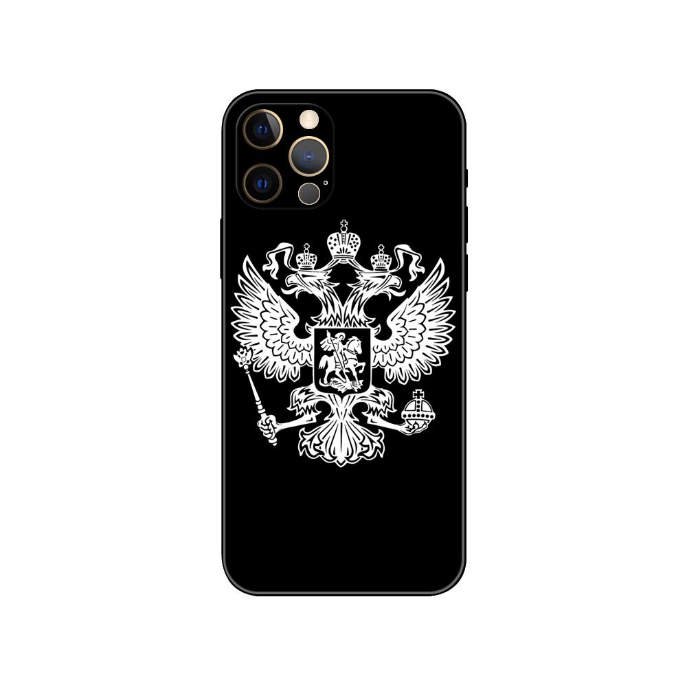 Die Flagge von Russland Bär Telefonhülle für iPhone 5 5s 2020se 6 6s 7 8 plus x 10 XR XS 11 12 13 mini pro MAX schwarze TPU-Rückseite