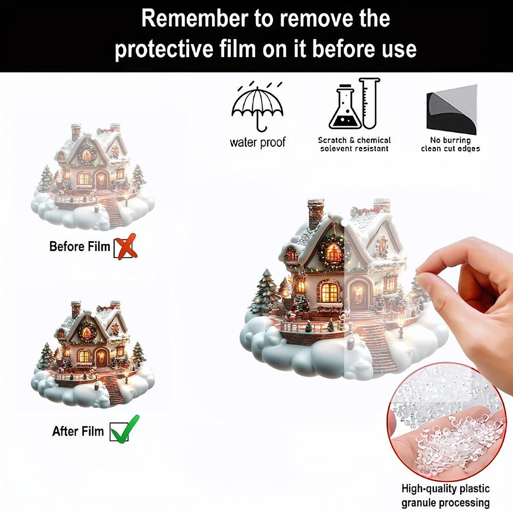 Hanging Christmas Ornament Winter Snow House Acrylic Xmas Tree Pendants Thicken Home Decoration Holiday Charming for Indoor