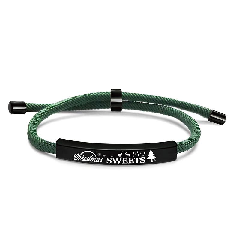 Stainless Steel Black Red Woven Rope Bracelet - Trendy European and American Fashion, Engraved, Christmas Gift