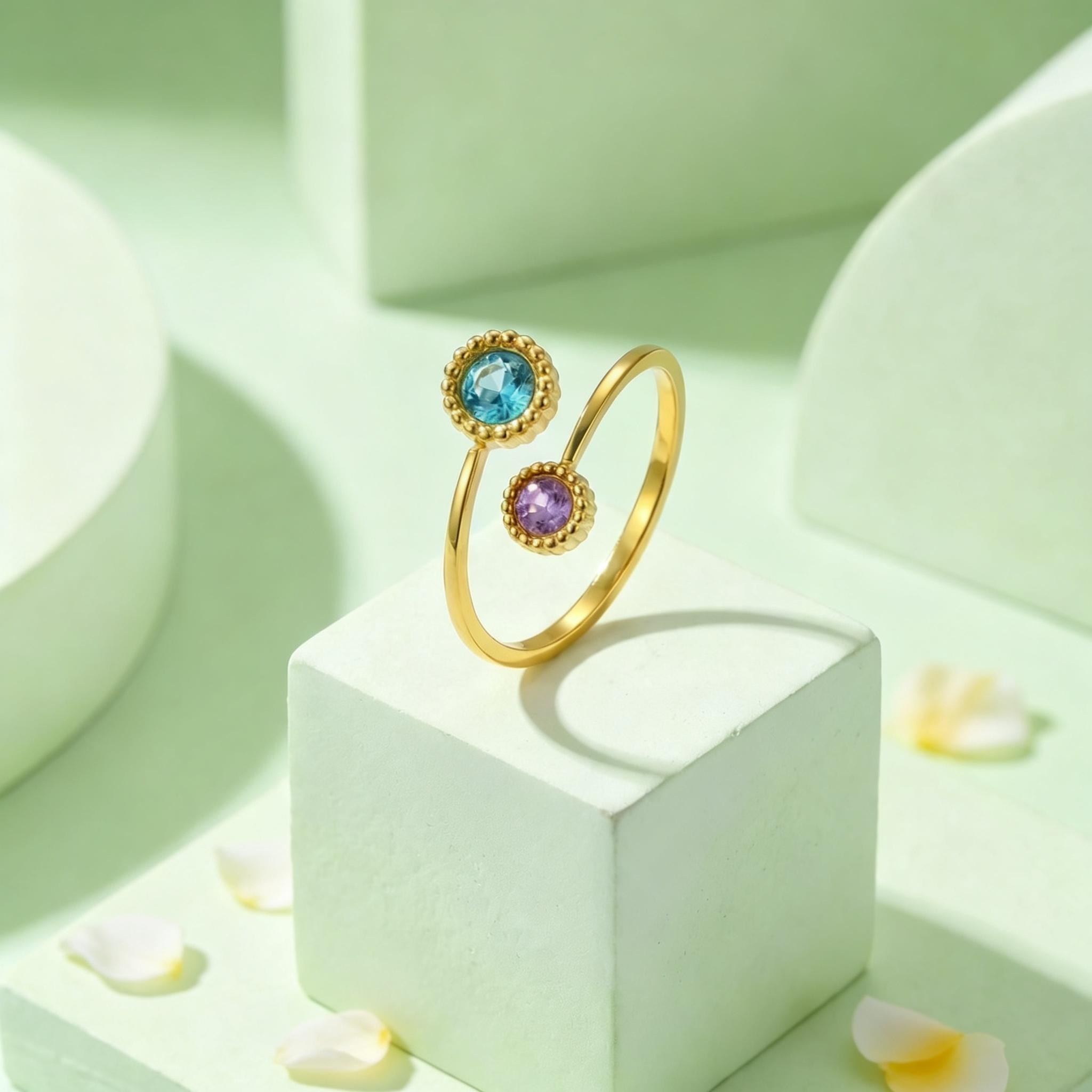 

Dainty Stainless Steel Finger Rings for Women Charm Flower-Shaped Round Cubic Zirconia Open Ring Daily Party Jewelry Gift