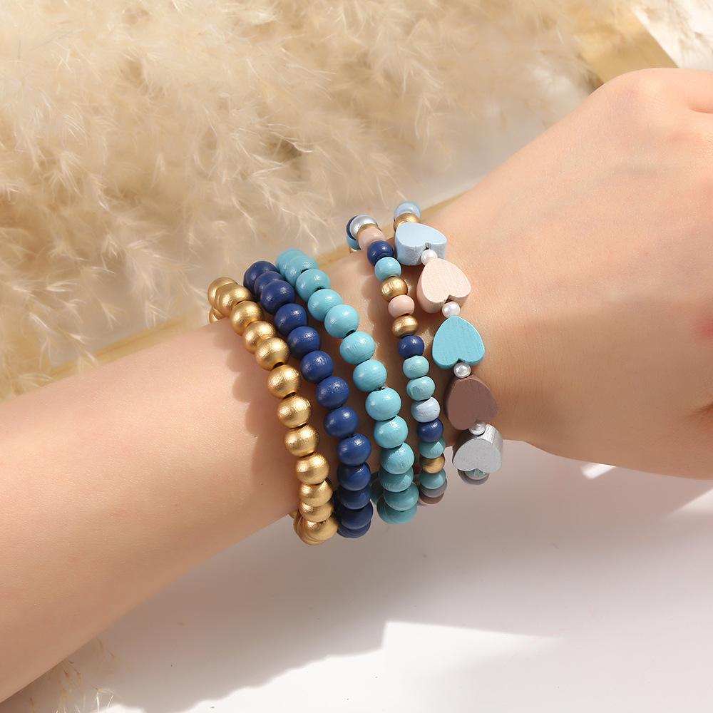 LATS Bohemian Multi-Layer Handmade Wooden Bead Elastic Bracelets, Jewelry for Women and Men