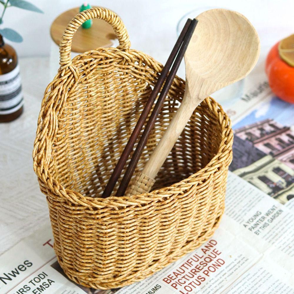 Portable Fruit Tray Sundries Organizer Breathable Storage Bin Handwoven Bread Storage Basket