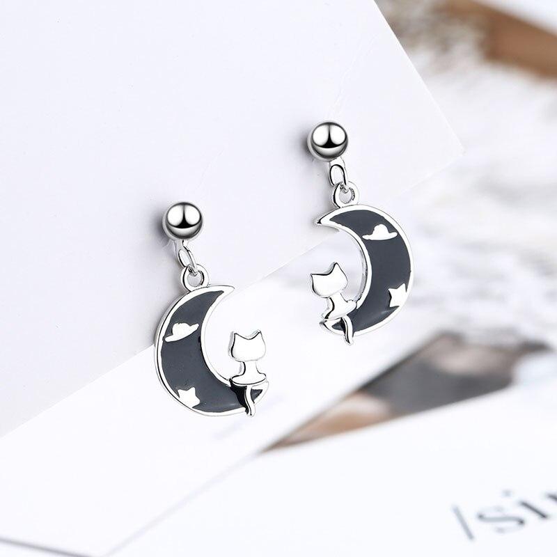 Prevent Allergy Sterling Silver Color Latest Modish Stylish Charm Women Girl Exquisite Craftsmanship Cat Creative Earrings Birthday Gathering