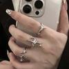 Vintage Irregular Cross Star Open Ring for Women Men Punk Gothic Sliver Color Adjustable Couple Rings Y2K Egirl Zircon Gift