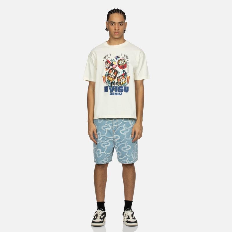Evisu Daruma And Dice Print Loose Fit Casual Short Sleeve T-Shirt Men Tops 2ESHTM4TS1075RXCT