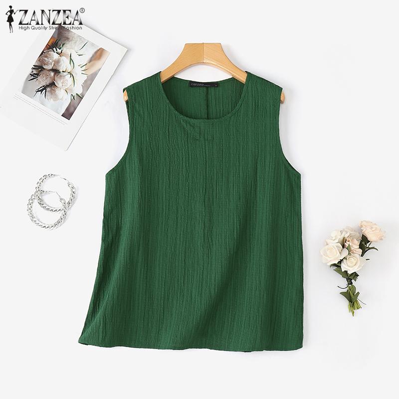 ZANZEA Women Summer Round Neck Loose Casual Sleeveless Tank Tops