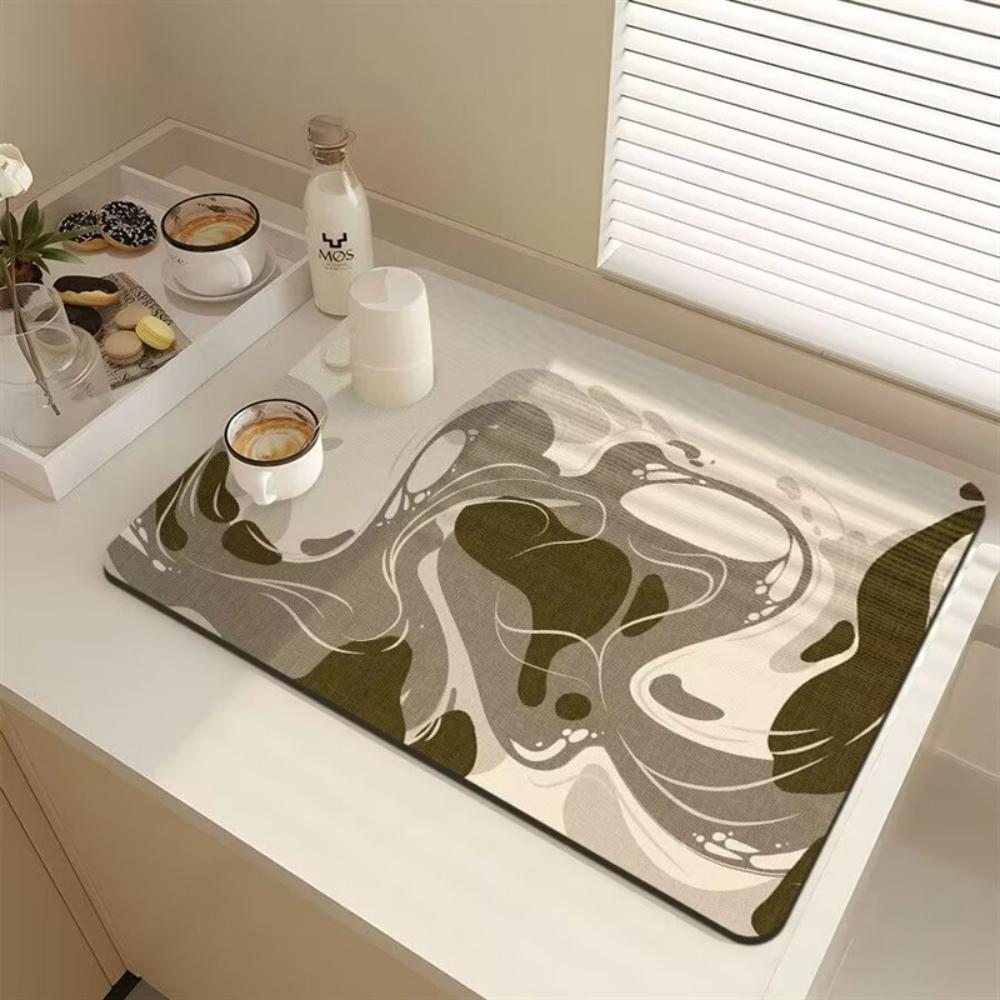 Stylish Line texture dot Diatom Mud Dish Drying Mat Super Absorbent NonSlip Kitchen Drain Pad For Tableware Coffee Machine Decor