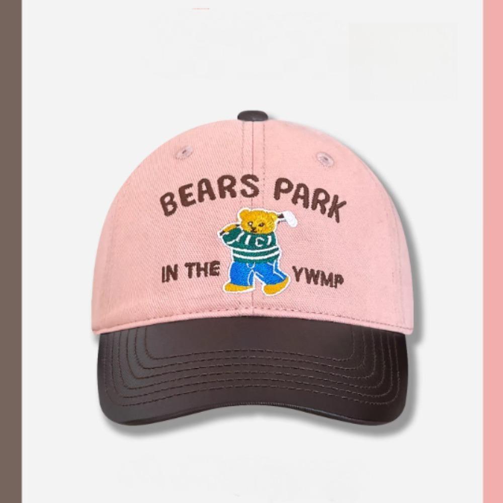 Korean Fashion Cotton Baseball Cap for Men Women, Embroidery Letter Bear Classic Color Block, Perfect for Outdoor Daily Wear