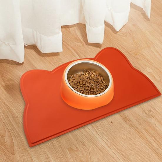 Yousheng Waterproof Dog Food Mat Cat Face Design Silicone Pet Feeding Placemat with Raised Edge Non-slip Pet Bowl Mat for Dogs Cats