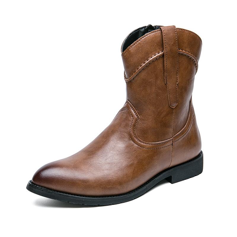 Velké velikosti kovbojské boty v západním stylu rytířské špičaté kožené boty 38-48 yardů podzim a zima evropské a americké pánské boty na nízkém podpatku pánské boty