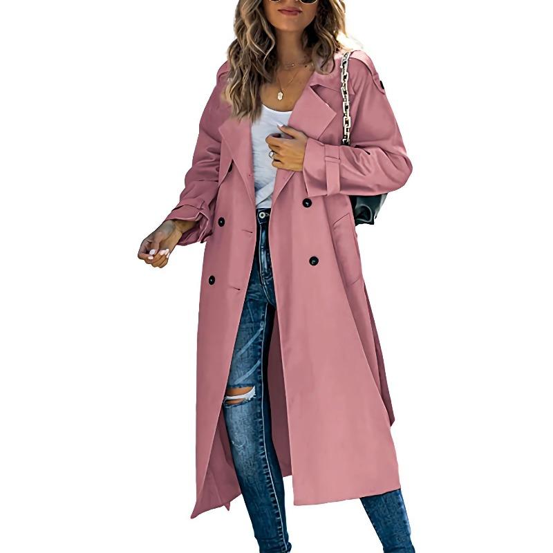 Damen Mode Einfach Zweireihig Trenchcoat Vintage Reverskragen Lange Ärmel Weiblich Schick Dame Outfits