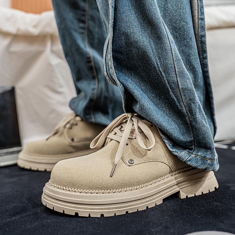 Retro Yellow Men's Suede Leather Shoes Streetwear Tooling Shoes Men Comfy Low Top Casual Work Shoes Men Oxford chaussure hommes