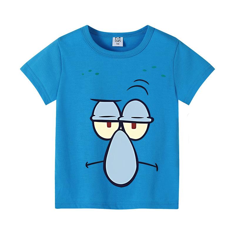SpongeBob SquarePants Children Short Sleeved Cartoon Anime T-shirt Birthday Tops Boy Girl Summer Fashion Tees Kids Clothes Gift