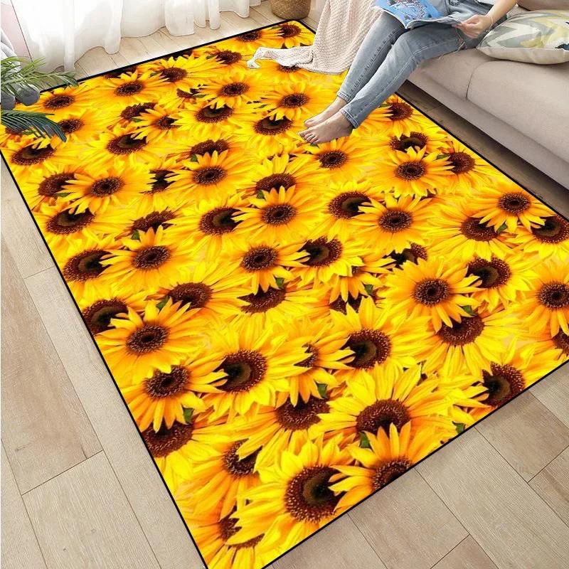 3D Sunflower Carpet Non-slip Floor Mat Bedroom Living Room Large Area Rugs Home Decor Floral Doormat Entrance Mat Tapis Salon