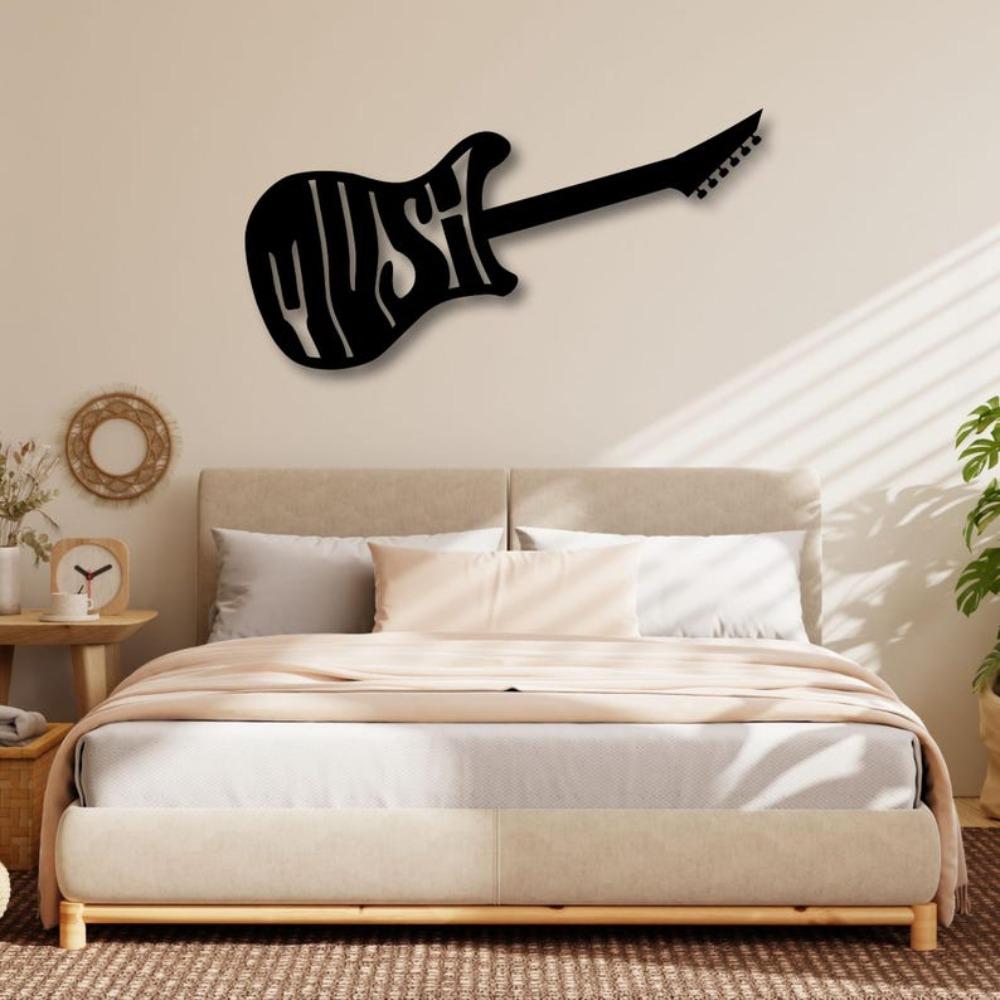 Modern Metal Guitar Wall Art Sculpture, Rock Star Musician Decor, Home Music Studio Decoration, Unique Gift for Music Lover, Black
