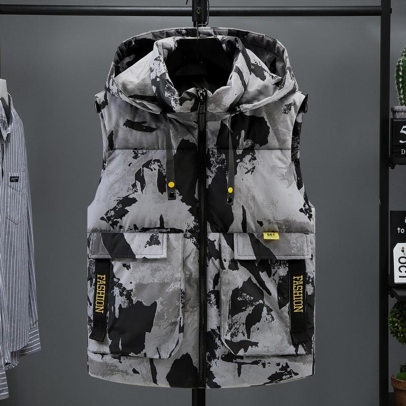

Down cotton vest men s autumn and winter new trend handsome hooded thickened jacket sports vest student S (65-42.5 kg) сірий колір