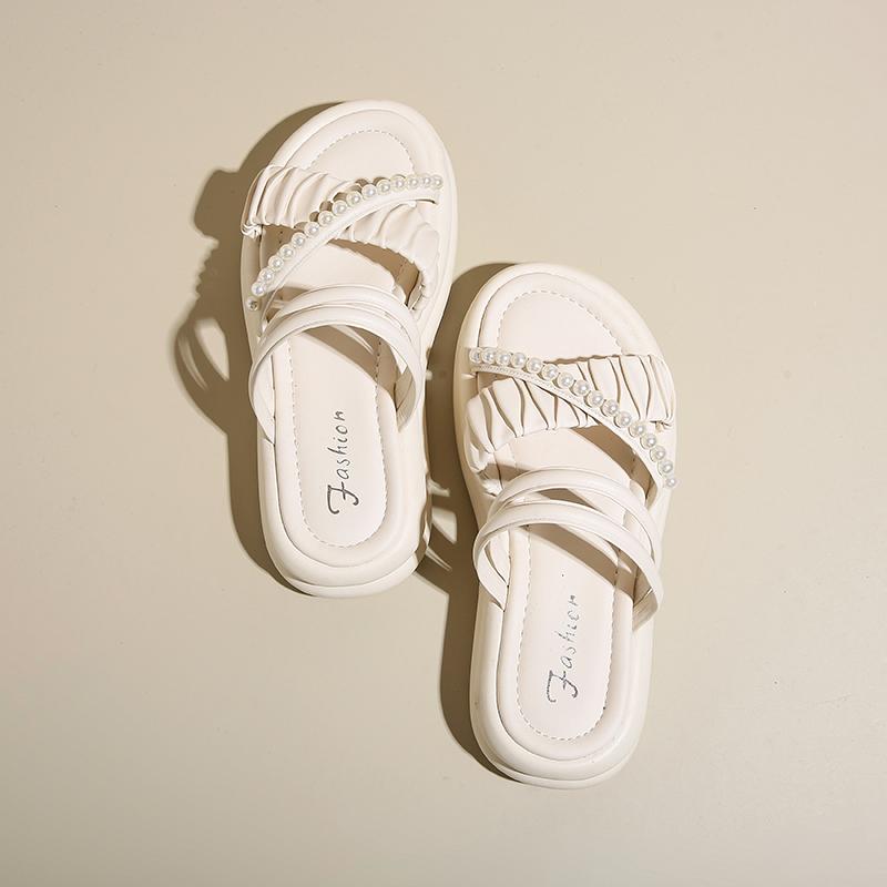 

Новые стильные женские летние тапочки в сказочном стиле, сандалии на толстой платформе на плоской подошве с узлом-бабочкой, летние шлепанцы, сандалии, женская обувь 35 белый