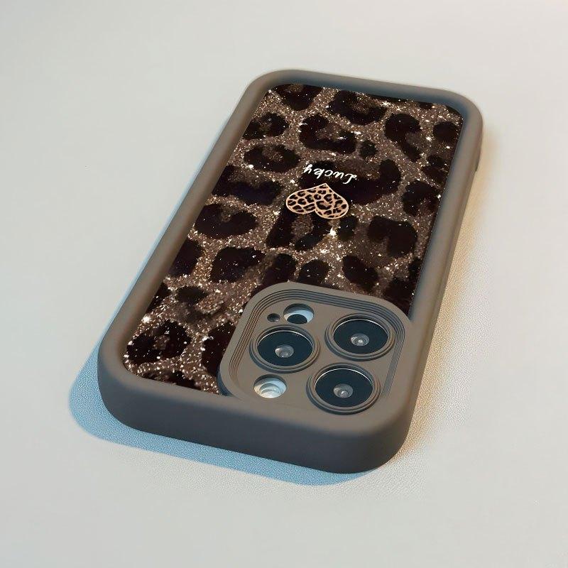 Leopard print heart-shaped 2D pattern phone case suitable for iPhone 17 16 15 14 13 12 11 Pro/Max/Plus anti drop and shockproof