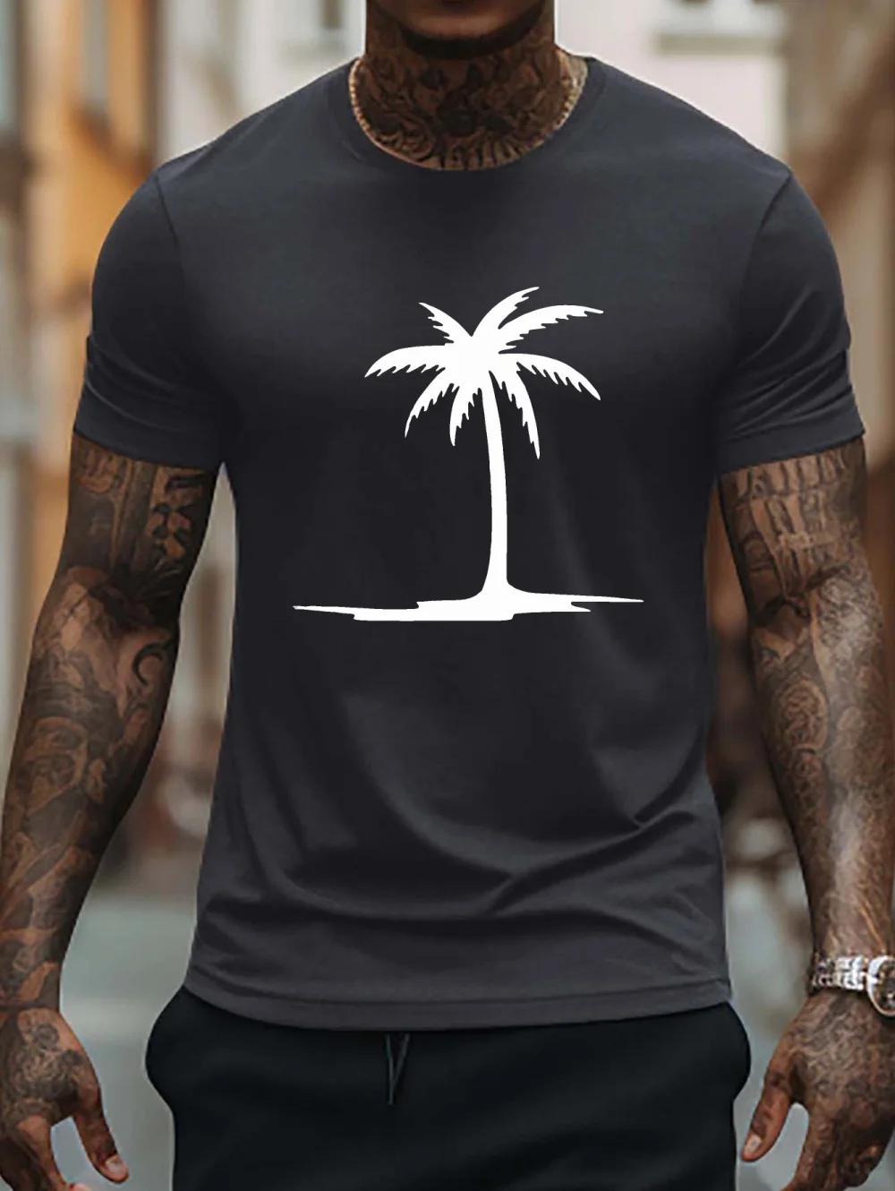 Men s Hawaiian Short-Sleeved T-Shirt Coconut Tree Pattern Print Fashion Casual Quick-Dry Vacation Party Premium Men s Clothing S