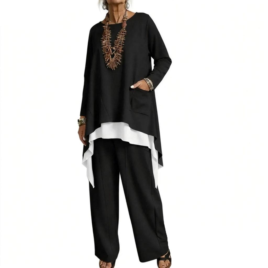 Modny damski casualowy dwuczęściowy zestaw z długim rękawem