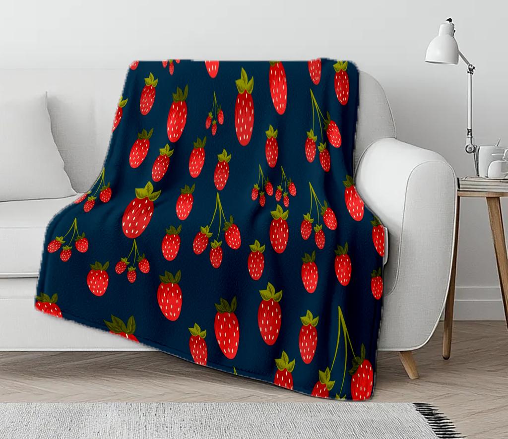 Fruits and vegetables Cartoon Pattern Cute Throw Blanket Green Size for Bed Sofa Couch Super Soft Warm Kawaii Flannel