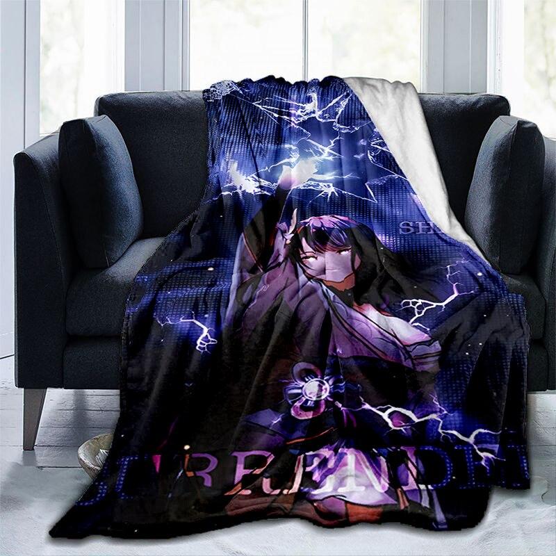 Pătură cu imprimeu Genshin Impact cu desene animate, flanel, căldură, moale, canapea extensibilă de pluș, pătură pentru aruncare, pătură de pluș, anime drăguț