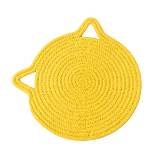 Cat Ear Cotton Coaster Placemat Handwoven Heat-Resistant Table Mat Non-Slip Absorbent Cute Kitchen Decor for Dining Home Use