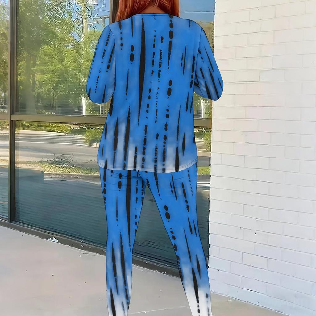 Women Plus Size Round Neck Long Sleeve Printed Top And Fitted Pants Two Piece Set