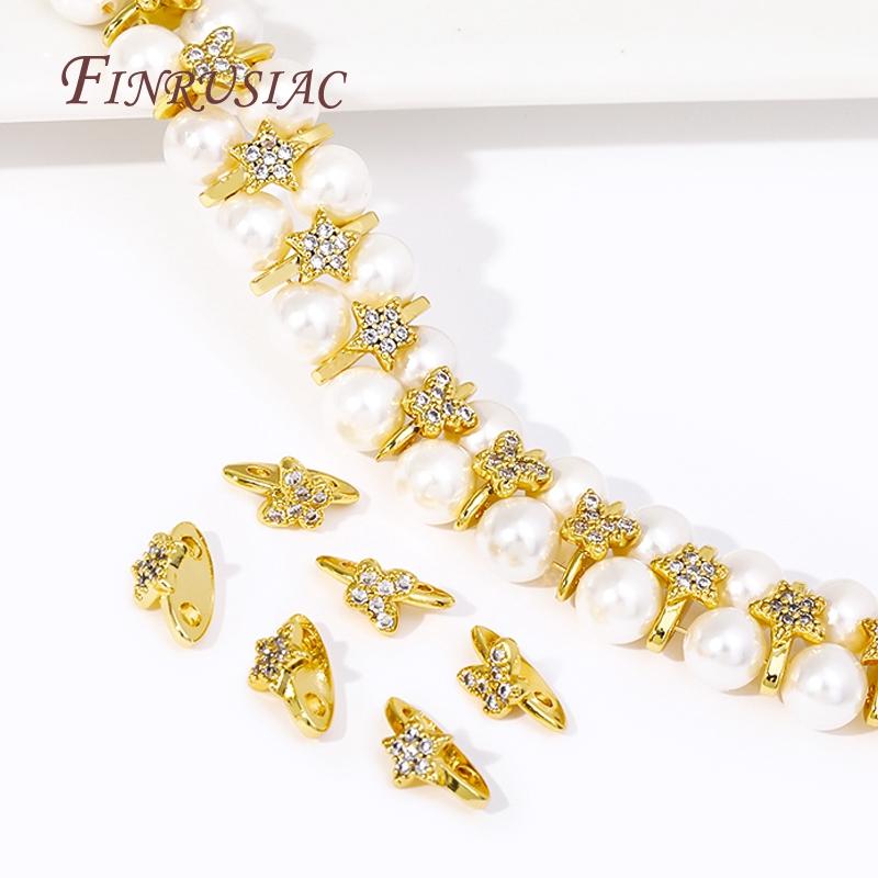 18K Gold Plated Brass with Zircon 2 Holes Beads Separators,Butterfly/Star Shape Spacer Bars,DIY Jewelry Making Supplies